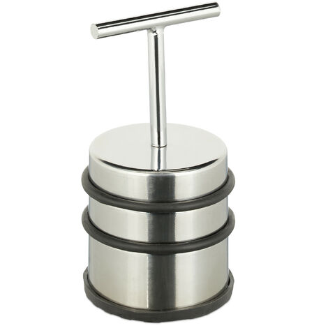 Relaxdays Door Stopper with Handle, for Doors & Windows, Stainless Steel & Rubber, Floor Bumper, H x Ø: 14 x 7, Silver (1/5)
