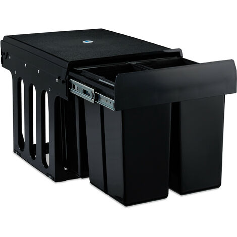 Relaxdays Built-in Waste Bin 4-Compartment, 8 l each, Pull-out Disposal Unit, Recycling, HxWxD: 35 x 34 x 47.5 cm, Black
