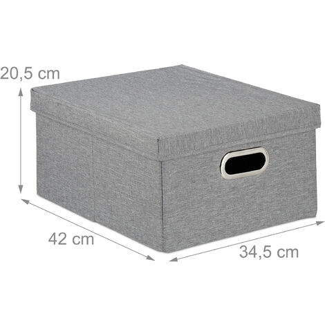Relaxdays Storage Box Set of 2, Foldable Organisation Container with Lid, 25 l each, HxWxD: 20.5 x 34.5 x 42 cm, Grey