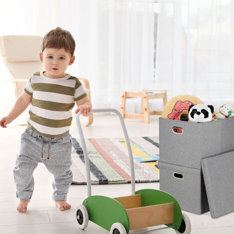 Relaxdays Storage Box, Set of 2, Foldable Storage Basket, with Lid, 51 L each, Square Organiser Box, 34x43x43 cm, Grey