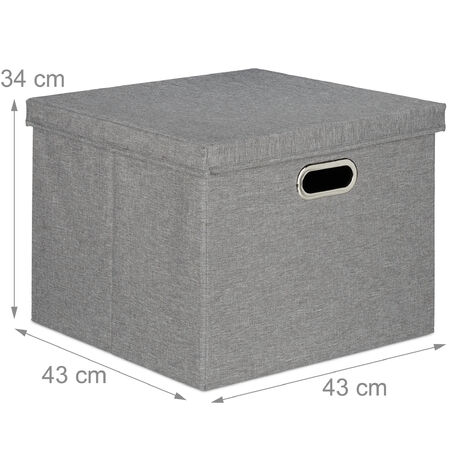 Relaxdays Storage Box, Set of 2, Foldable Storage Basket, with Lid, 51 L each, Square Organiser Box, 34x43x43 cm, Grey