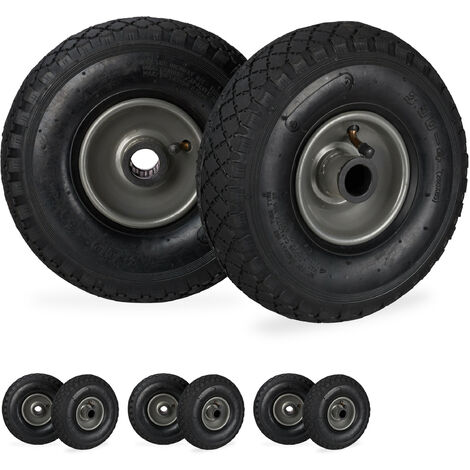 Set of 8 Relaxdays Hand Truck Spare Tyres, 3.00-4, Pneumatic Wheels with Steel Rim, 25 Hub Diameter, Black/Grey