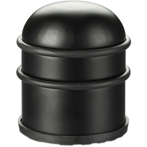 Relaxdays Door Stopper, for Doors & Windows, Stainless Steel & Rubber, High & Round, Indoor, HxØ: 8.5 x 7 cm, Black