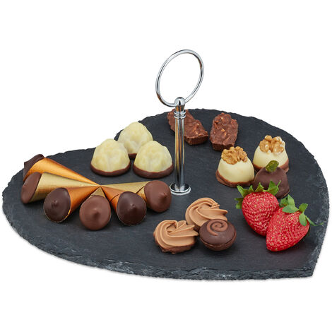 Relaxdays Slate Serving Plate, Heart Shaped, Handle, Platter for Sushi & Cheese, Wedding & Valentine's Day, Dark Grey (1/5)