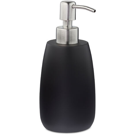 Relaxdays Soap Dispenser, Round, 300 ml, Refillable, Bathroom, for Liquids, Polyresin, Stainless Steel Pump, Black