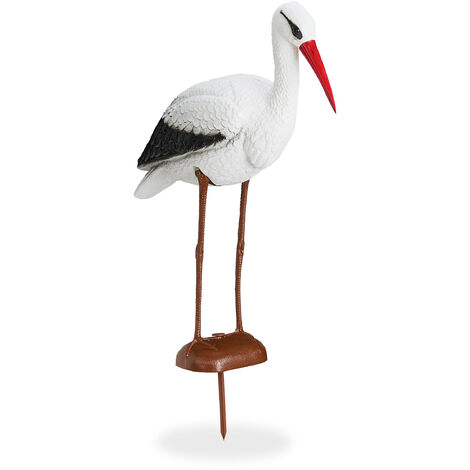 Relaxdays Garden Figure Stork, Garden Decorative Figure, Heron Protection, Rattling Stork Birth, HBT 80 x 22 x 64 cm, white/red