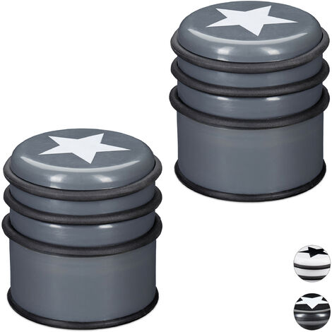 Set of 2 Relaxdays Floor Doorstoppers, Bumper for Windows & Heavy Doors, Large, With Star Logo, 8 cm Tall, Grey