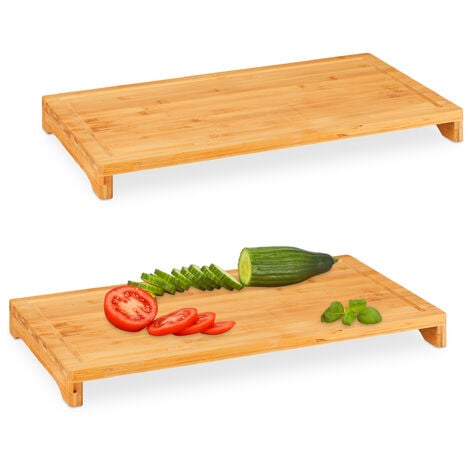 Relaxdays Cutting Board, Set of 2, Juice Groove, Chopping Carving