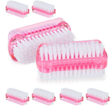 Relaxdays Nail Brush, Set of 8, Double-sided with Hard Bristles, Plastic, HxWxD: 3.5 x 8.5 x 3.5 cm, Bathroom, Pink
