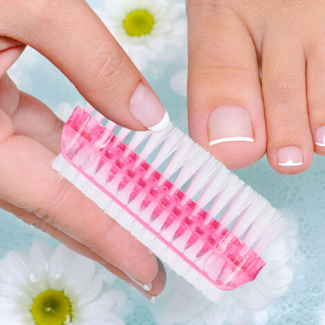 Relaxdays Nail Brush, Set of 8, Double-sided with Hard Bristles, Plastic, HxWxD: 3.5 x 8.5 x 3.5 cm, Bathroom, Pink