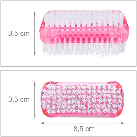 Relaxdays Nail Brush, Set of 8, Double-sided with Hard Bristles, Plastic, HxWxD: 3.5 x 8.5 x 3.5 cm, Bathroom, Pink