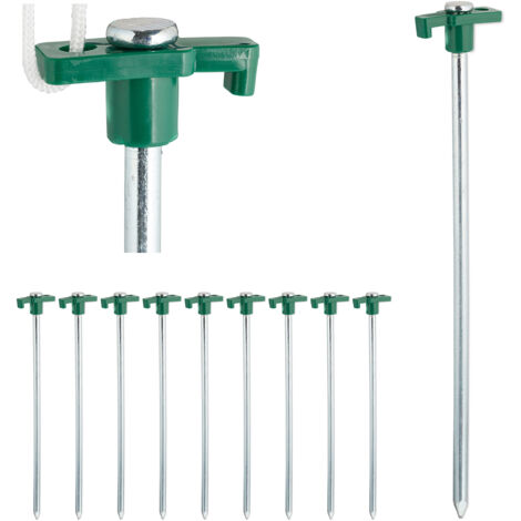 Set of 100 Relaxdays Heavy Duty Tent Pegs, Hard Ground Anchors, 25 cm, Camping, Galvanized Steel, Green