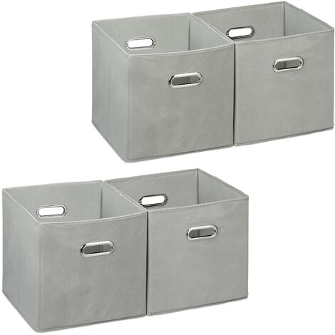 Set of 4 Relaxdays Storage Boxes, No Lids, With Handles, Folding, Square Shelf Bins, 30 x 30 x 30 cm, Grey