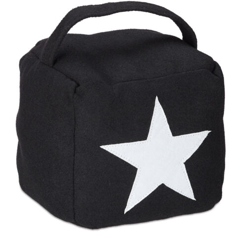 Set of 6 Relaxdays Star Door Stops, Fabric Bumper, Floor Doorstop, Tall, with Handle, HxWxD: 20 x 15 x 15 cm, Black