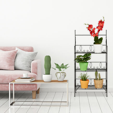 Relaxdays Plant Stand, Flower Rack with 3 Shelves, Foldable, Indoor, Outdoor, H x W x D: 100 x 50 x 25 cm, Metal, Black