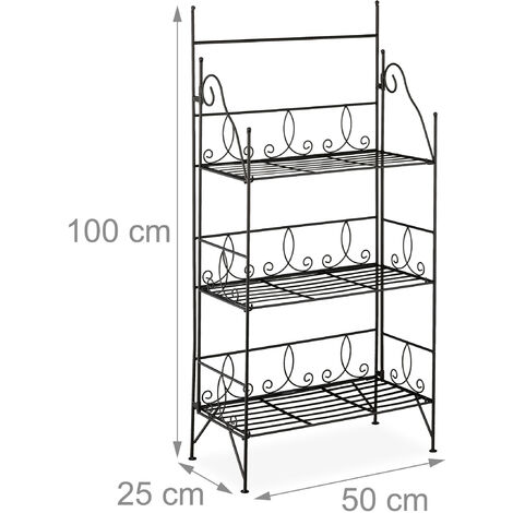 Relaxdays Plant Stand, Flower Rack with 3 Shelves, Foldable, Indoor, Outdoor, H x W x D: 100 x 50 x 25 cm, Metal, Black