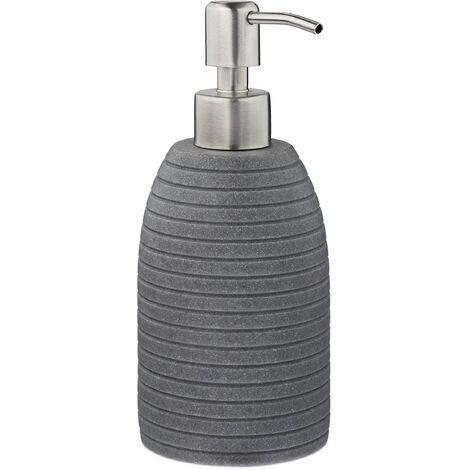 Relaxdays Soap Dispenser, 300 ml, Refillable, Bathroom, for Lotions & Shower Gel, Stainless Steel Pump, Grey