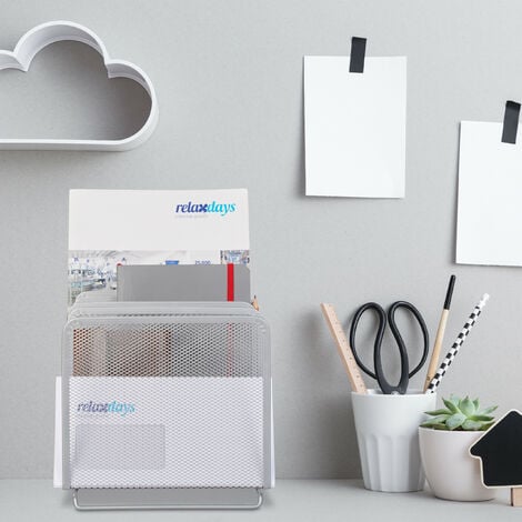 Relaxdays Document Tray, 5 Compartments, Free-Standing, Mesh Design, 19 x  20.5 x 37.5 cm, Metal