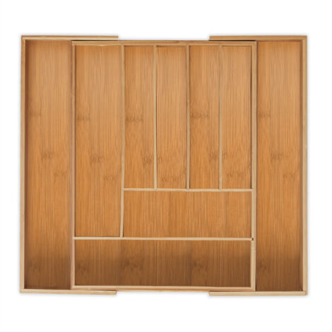 Relaxdays Cutlery Tray, Extendable, 7-9 Compartments, HxWxD: 5 x 49.5 x 44.5 cm, Kitchen Drawer Insert, Bamboo, Natural