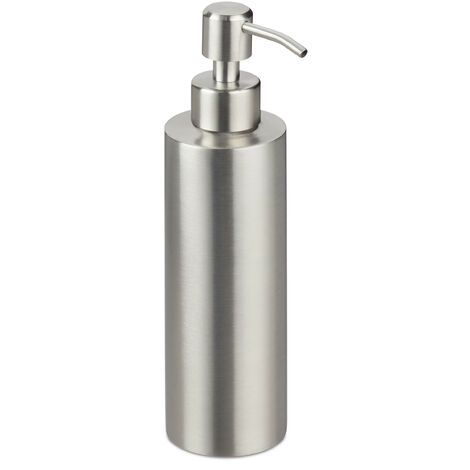 Relaxdays Soap Dispenser, Refillable, with Pump, Bathroom & WC, for Liquids, Brushed Stainless Steel, 300 ml, Silver