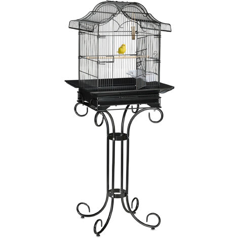 Segawe 59" Black Wrought Iron Bird Cage With Stand - For Cockatiel, Parakeet, Finch