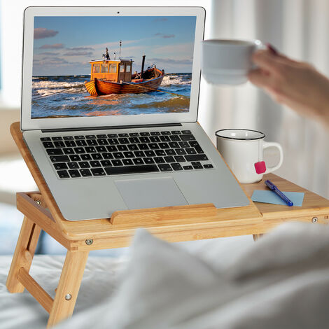 22" Bamboo Folding Laptop Bed Stand Table – Desk Tray With Drawer & Fan, Adjustable