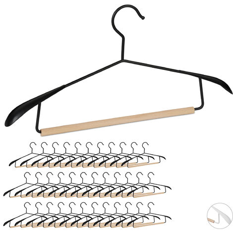 100x Wooden Metal Suit Coat Hanger Wide Shoulder Anti-Slip Trousers Bar  Hangers