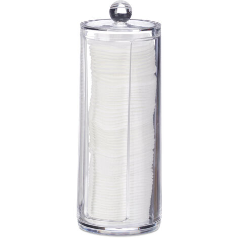 Relaxdays Cotton Pad Dispenser with Lid, Plastic, Make-up, Storage Bathroom & Dressing Table, 20 x 7 cm, Transparent