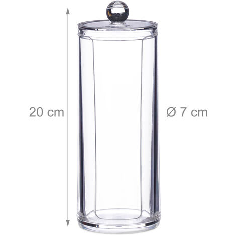 Relaxdays Cotton Pad Dispenser with Lid, Plastic, Make-up, Storage Bathroom & Dressing Table, 20 x 7 cm, Transparent