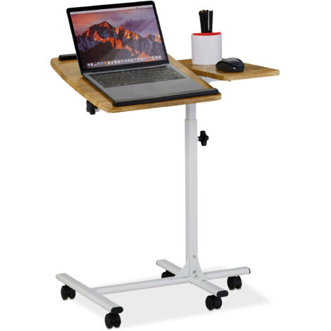 Relaxdays Laptop Table Height Adjustable, Rollable, Tilting Desk Top, Mouse Tray, HWD: 68 - 88 x 61 x 40 cm, Brown/White