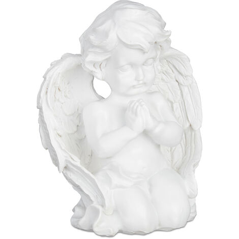 Relaxdays Praying Angel Sculpture, Graceful, Weatherproof, Grave Decoration, 18 x 15.5 x 10.5cm, Artificial stone, White (1/5)