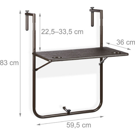 Relaxdays Folding Balcony Table Hang on Railings 3 Height