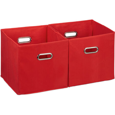 Set of 6 Relaxdays Storage Boxes, No Lids, With Handles, Folding, Square Shelf Bins, 30 x 30 x 30 cm, Red