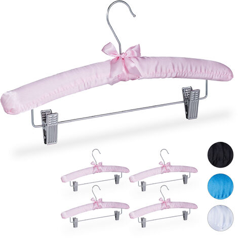 Relaxdays Satin Hanger Set of 5, Padded, Vintage, Adjustable Clips, Swivel Hook, 38 cm Wide, Trousers & Skirts, Pink
