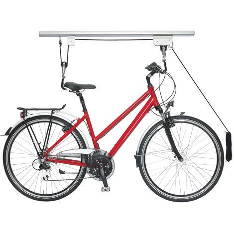 Relaxdays Bike Storage, Ceiling Mount Lift, Load up to 20 kg, with Cable, for Garage & Cellar, Bicycle, Silver/Black