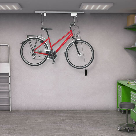 Relaxdays Bike Storage, Ceiling Mount Lift, Load up to 20 kg, with Cable, for Garage & Cellar, Bicycle, Silver/Black
