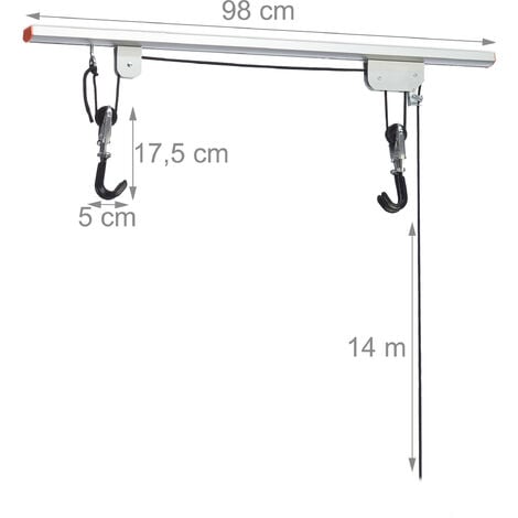 Relaxdays Bike Storage, Ceiling Mount Lift, Load up to 20 kg, with Cable, for Garage & Cellar, Bicycle, Silver/Black