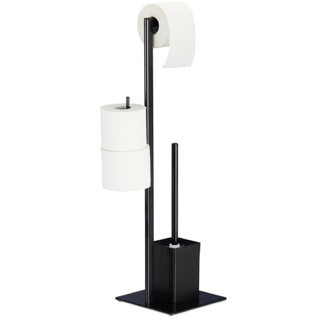 Relaxdays WC Set with Paper Roll Stand, Toilet Brush & Holder, Bathroom Accessories, HxWxD: 72 x 25 x 20 cm, Black (1/5)