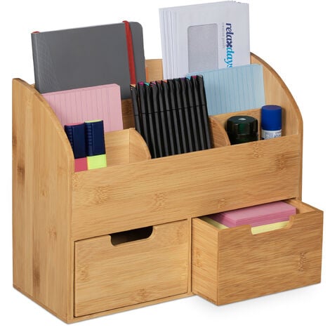 Relaxdays Desk Organiser, 6 Compartments and 2 Drawers, H x W x D: 26 x ...