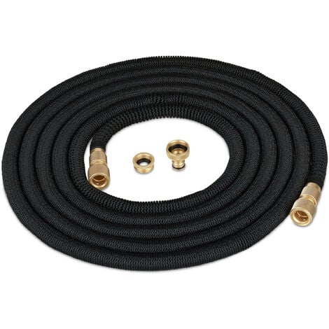 Relaxdays Garden Hose, 1/2 and 3/4 Connections, Water Pipe, 15m Long,  Flexible, Stretch, UV-resistant, Plastic, Black