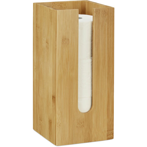 Relaxdays Toilet Roll Holder, Free-standing, Narrow, Storage, Bathroom Cabinet, 3 Rolls, HxWxD 33x15x15 cm, Natural (1/5)