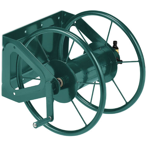 Relaxdays Hose Reel, Wall or Ground Mounted, 60 m Hoses, 2