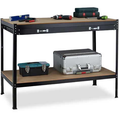 6' Heavy Duty Natural Wood Garage Workbench 2 Shelf Basement Storage Work  Table