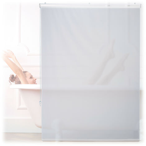 Relaxdays Bathroom Roller Blind, for Shower & Bathtub, Water Repellent, Quick Drying, Ceiling & Window, 120x240cm, White