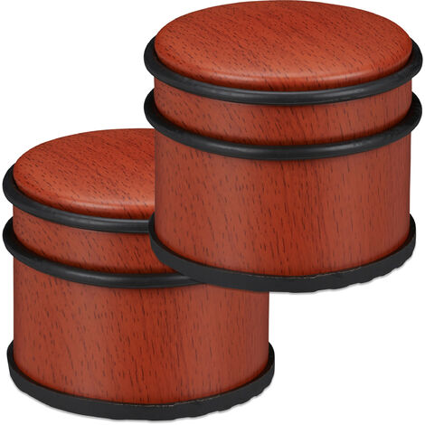 Relaxdays Set of 2 Door Stoppers, for Heavy Doors, Stainless Steel & Rubber, Wood Effect, HxØ: 8 x 9.5 cm, Red-Brown
