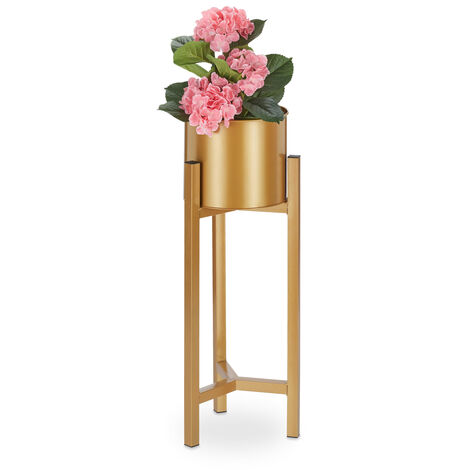 Relaxdays Plant Stand, Flower Pot, Dimensions: H x D: approx. 60 x 21.5 cm, Metal, Gold