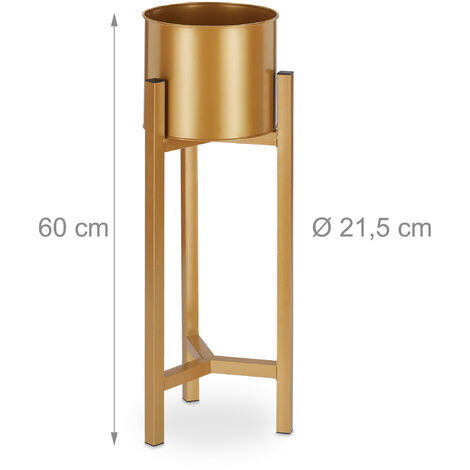 Relaxdays Plant Stand, Flower Pot, Dimensions: H x D: approx. 60 x 21.5 cm, Metal, Gold