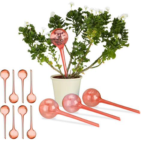Set of 12 Relaxdays Watering Globes, Regulated Irrigation, 2 Weeks, Pot Plants, Plastic Sphere, Bulb, Red