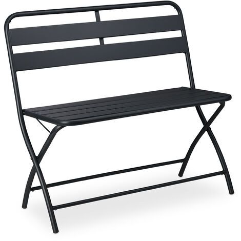 Relaxdays Garden Bench, foldable, HBT: 83,5x90x49 cm, weatherproof, 2-seater, garden, balcony, folding bench, steel bench, grey