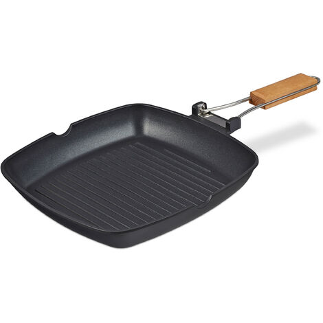 Relaxdays Grill Pan, Suitable for Induction Hobs, Aluminium Steak Meat Fryer, 29x29 cm, Non-stick Coated, Square, Black (1/5)